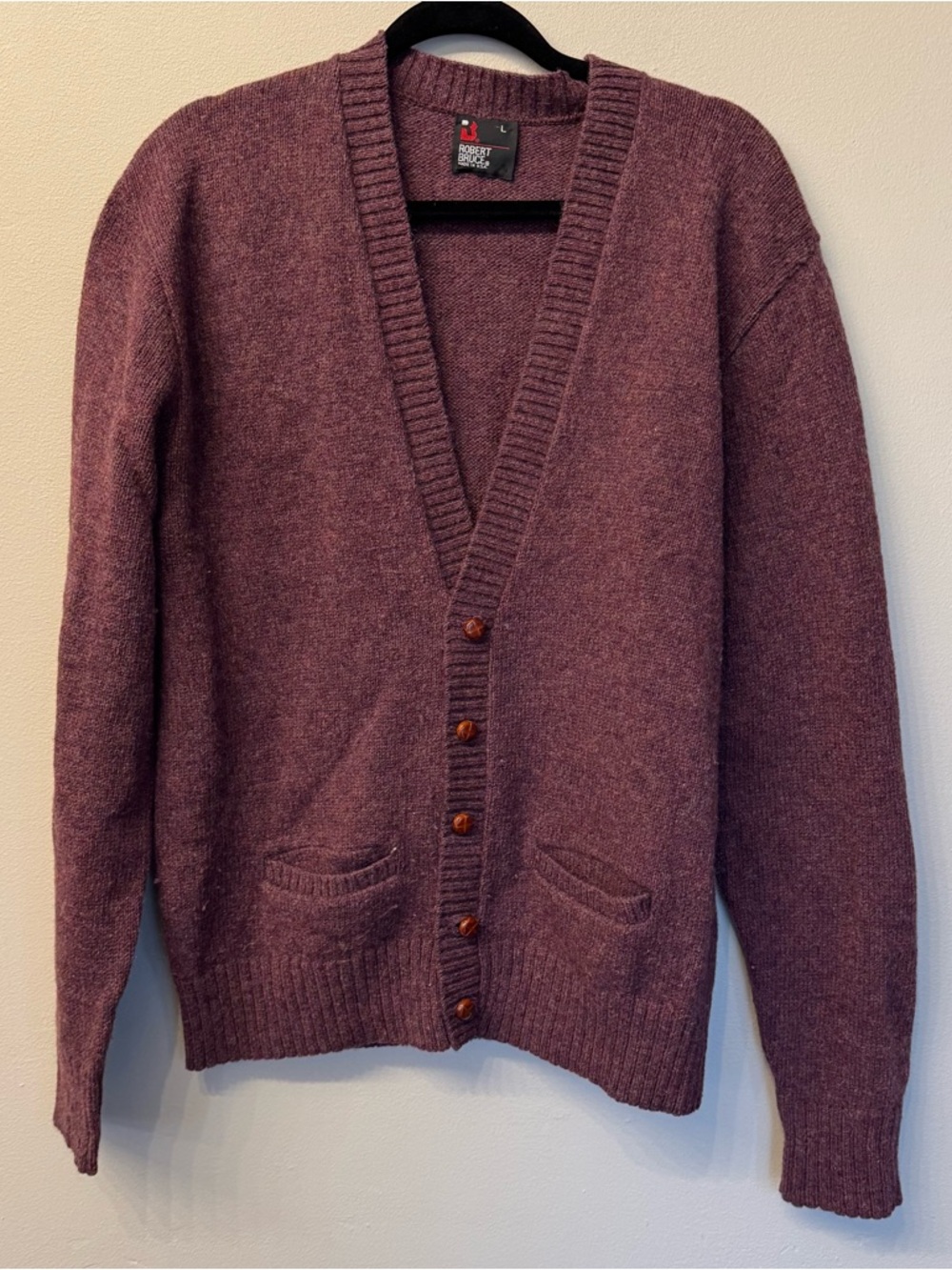 Robert Bruce Men's Vintage Burgundy Button-Front V-Neck Cardigan Sweater Size L